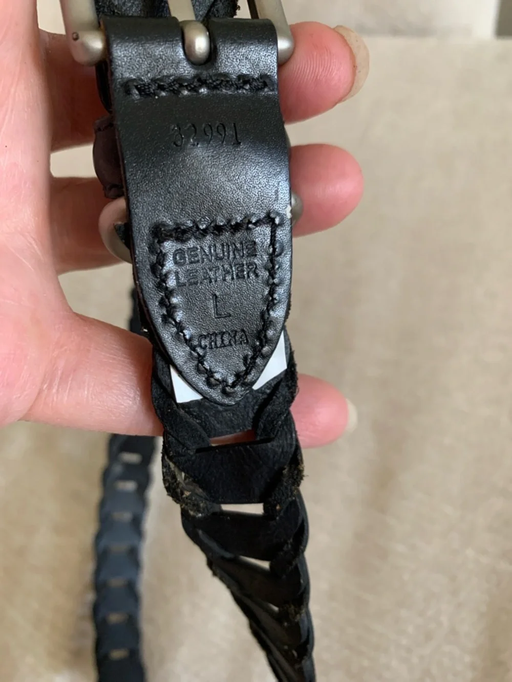 3/$15 Kids Black Braided Leather Belt with Silver Buckle Size Large